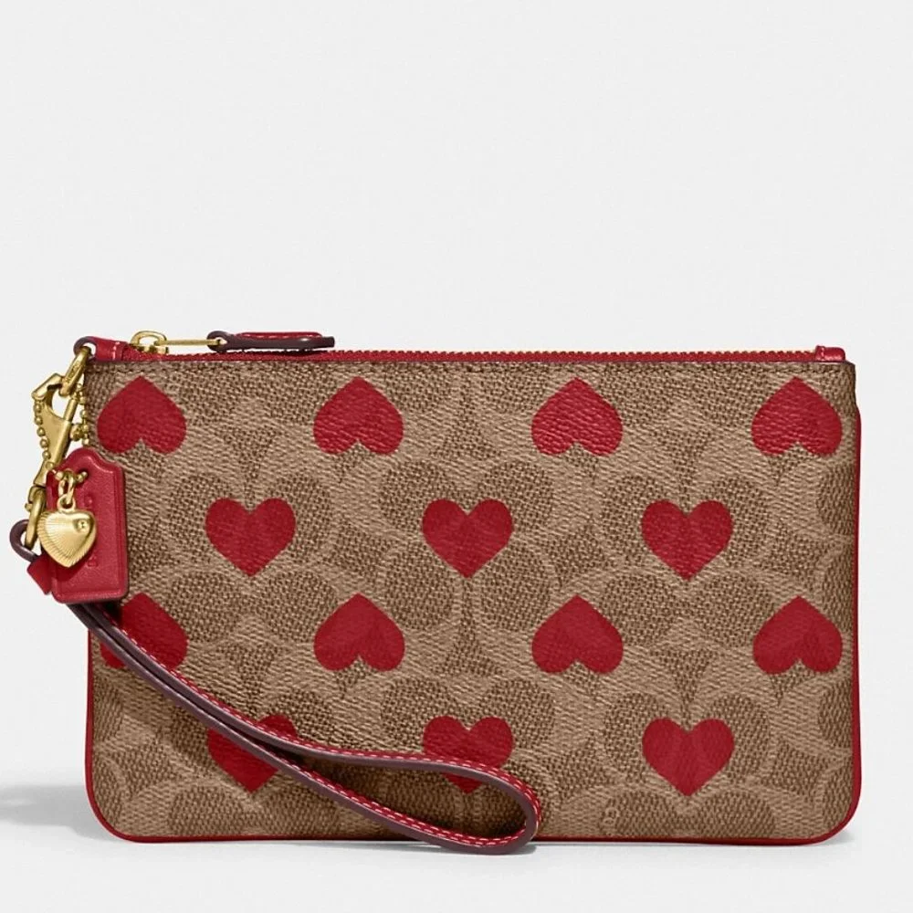 ❤️ Coach Small Wristlet In Signature Canvas With Heart Print